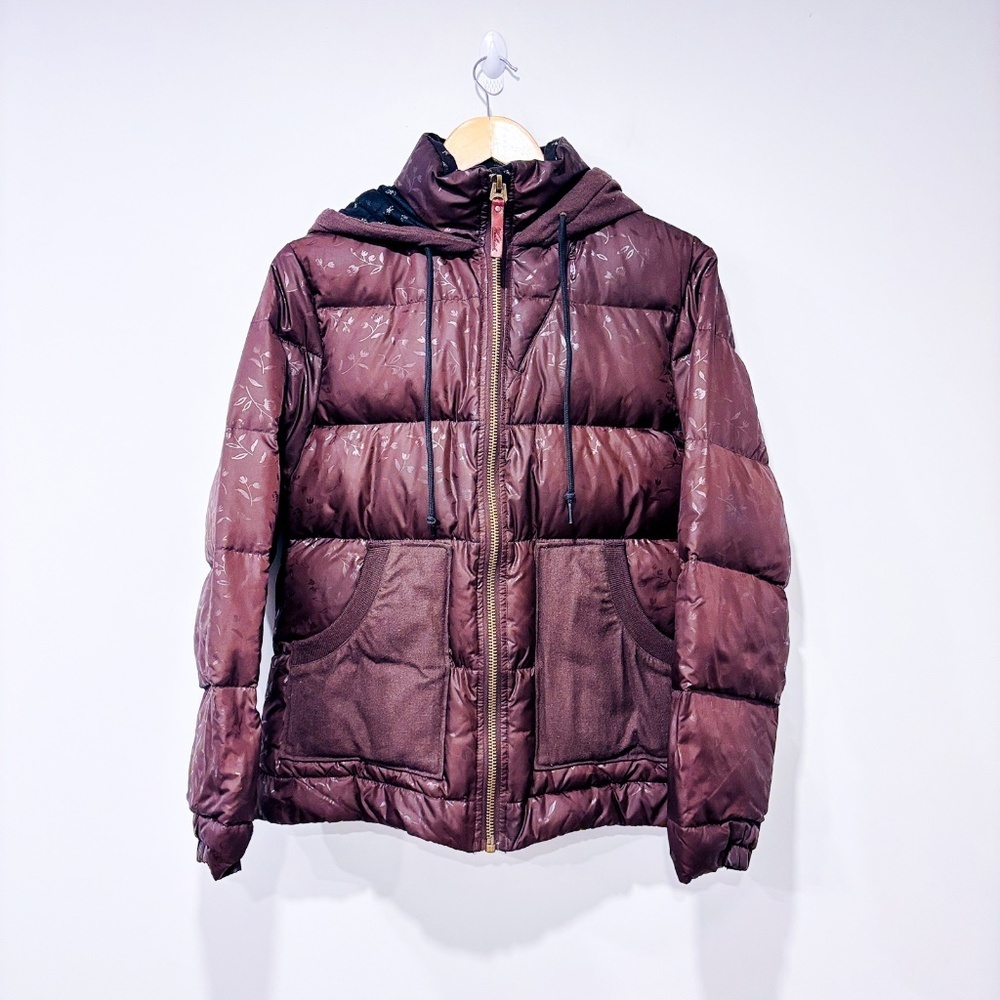 WOOLRICH Brown‎ Floral Duck Down Puffer Hooded Winter Jacket Medium